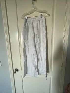 Puro Lino Lightweight White Pinstripe Elastic Waist Pants